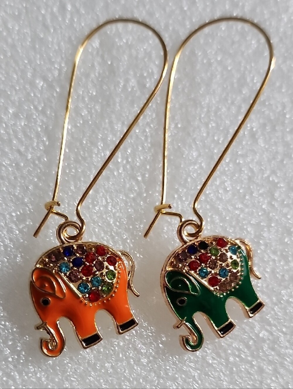 Hand Crafted Multicolor Elephant Drop Earrings in Orange & Green